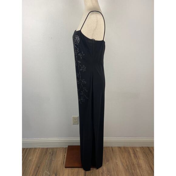 Vintage Y2K Black Silver Glitter Floral Thin Strap Maxi Pencil Dress Size 8 Prom - Picture 3 of 15